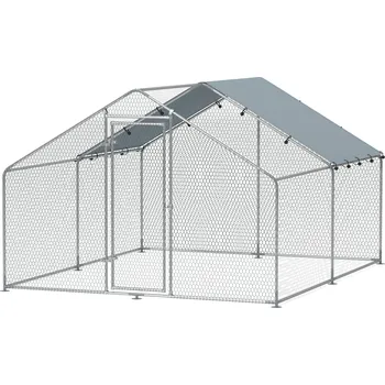 Pro ptáka PawHut kurník, velký kovový výběh pro kuřata s vodotěsnou a UV odolnou střechou, klec pro 10-15 kuřat, 3 x 3,4 x 1,9 m