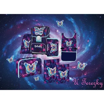 Školní batoh Oxybag Školní sada set Premium Motýl 7 ks Školní batoh , penál, sáček a doplňky 3-70625/07