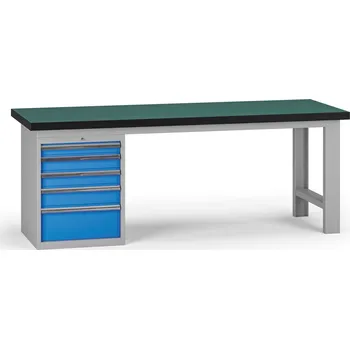 Dílenský stůl B2B Partner Pracovní stůl do dílny G8, 2100 x 750 x 800 mm, 1x kontejner, 5 zásuvek, modrá