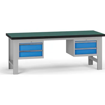 Dílenský stůl B2B Partner Pracovní stůl do dílny G8, 2100 x 750 x 800 mm, 2x kontejner, 4 zásuvky, modrá