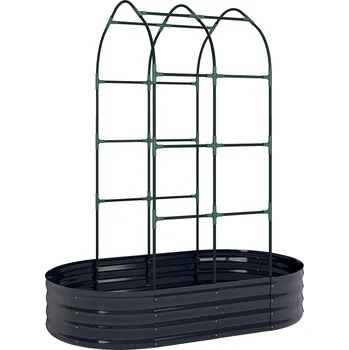 Vyvýšený záhon Vyvýšený záhon Outsunny s treláží, kovový květináč s rukavicemi, zahradní truhlík 160 x 90 x 180 cm, tmavě šedý