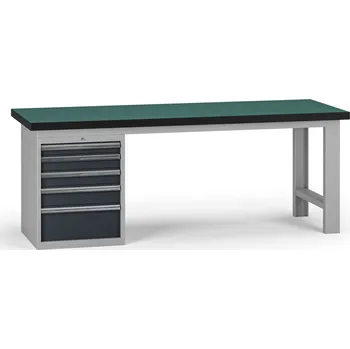 Dílenský stůl B2B Partner Pracovní stůl do dílny G8, 2100 x 750 x 800 mm, 1x kontejner, 5 zásuvek, grafit