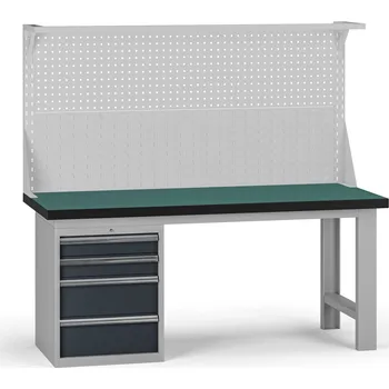 Dílenský stůl B2B Partner Pracovní stůl do dílny G8 s nástavbou, 1800 x 750 x 800 mm, 1x kontejner, 4 zásuvky, grafit