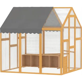 Pro ptáka PawHut Kurník Milánek 3,07㎡ dřevěný výběh s nepromokavou látkou, bezpečnostní zámek, pro 6-8 kuřat 1,7 x 1,8 x 1,8 m