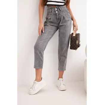 Dámské džíny Kesi Dámské džíny paperbag s dvojitým zapínáním M.sara Barva: Šedá, Velikost: S