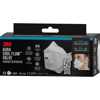respirátor 3M™ 9322 Aura™ respirátor proti částicím, s ventilem FFP2 5 kusů (9322-5)