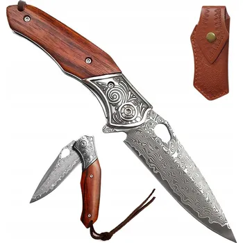 Kuchyňský nůž KOMPAKTNÍ SKLÁDACÍ NŮŽ DAMASTEEL 18CM PRO SURVIVAL A RYBAŘENÍ