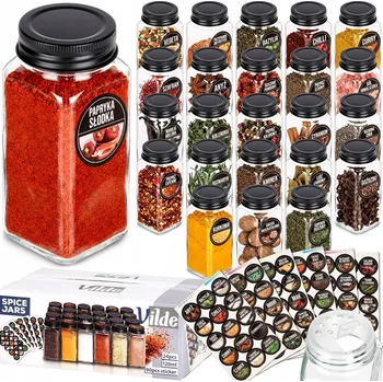 Sklenice 24 x Nádoby na kuchyňské koření, skleněné sklenice, sklenice + etikety