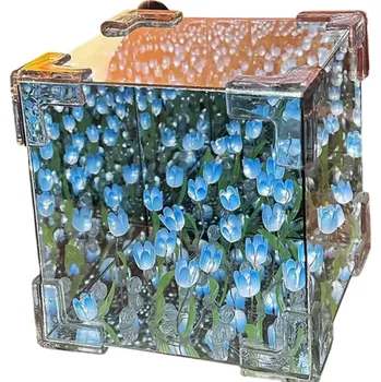 Kreativní DIY osvětlená průhledná kostka 20 tulipánů LED světýlka Malá noční lampička Dekorativní mořská kostka Dárek pro dívku a ženu modrá