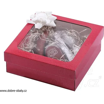 Dárková papírová krabice M s průhledným víkem ČERVENÁ - Dárková