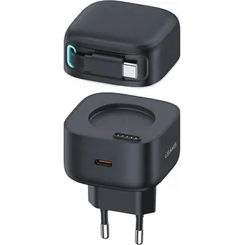 USAMS Síťová nabíječka 1xUSB-C se zatahovacím USB-C kabelem (pouze hlava) PD+QC
