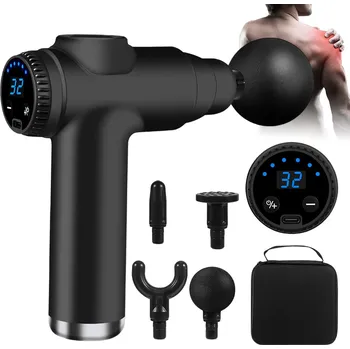 Masážní přístroj MASÁŽNÍ PISTOLE MASÁŽNÍ PŘÍSTROJ NA ZÁDA TĚLA NOHOU MASÁŽ 6 REŽIMŮ + 4 NÁSTAVCE