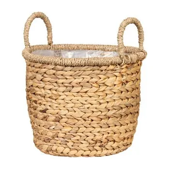 Květináč Košík z vodního hyacintu 506 přírodní 34 - s fóliovou vložkou a úchyty