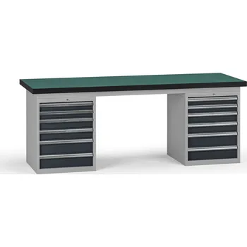 Dílenský stůl B2B Partner Pracovní stůl do dílny G8, 2100 x 750 x 800 mm, 2x kontejner, 12 zásuvek, grafit