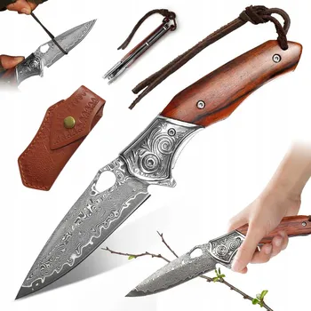 Kuchyňský nůž DAMASCÉNSKÝ SKLÁDACÍ NŮŽ S RELIÉFNÍMI VZORY PRO SURVIVAL A RYBAŘENÍ