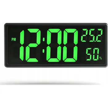 Hodiny ELEKTRONICKÉ NÁSTĚNNÉ HODINY LCD ZELENÉ VELKÉ TEPLOMĚR VLHKOMĚR