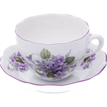 Porcelánový šálek a podšálek, 0,21 l, fialky, Český porcelán Dubí