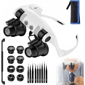 Lupa HLAVOVÁ LUPA SE 4 OBJEKTIVY A 9 ESD PINZETAMI S LED OSVĚTLENÍM PRO PRECIZNÍ PRÁCE