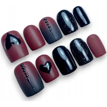 Umělé nehty Nalepovací nehty Umělé nehty Tipy Ruční výroba Bordó Manikúra, L