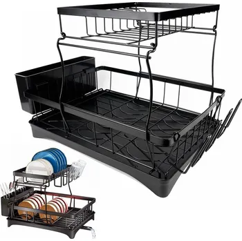 Příbor ODKAPÁVAČ NA NÁDOBÍ PŘÍBORY HRNÍČKY DVOUÚROVŇOVÝ S TÁCEM VOLNĚ STOJÍCÍ VELKÝ