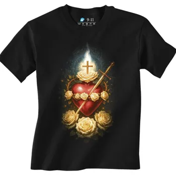 Dívčí tričko Dětské tričko Neposkvrněné Srdce Panny Marie mezi Růžemi (Barva: Bílá)