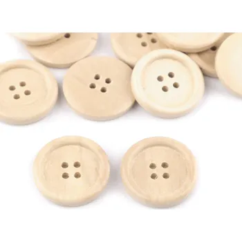 Knoflík Dřevěný knoflík čtyřdírkový velikost 40", střední, 1 přírodní sv.