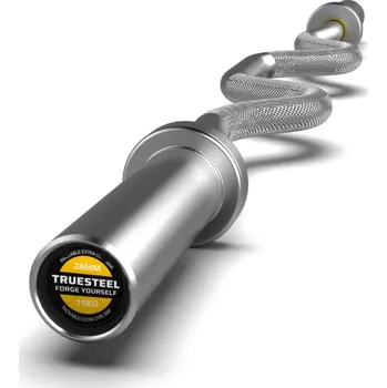 Tyč činky TRUESTEEL Zakřívená nakládací osa Rackable Extra Curl Bar - 2. JAKOST Váha: 15 kg, Délka: 190 cm