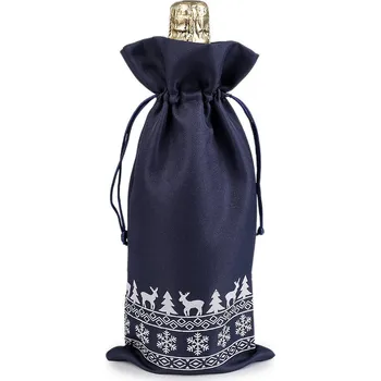 Dárková taška Vánoční dárkový pytlík na láhev 15x32 cm, malé, 3 modrá tmavá