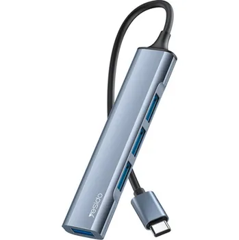 Yesido - Dokovací stanice 4v1 (HB17) - Type-C na 1x USB3.0, 3x USB2.0, Plug&Play, 5Gb/s, hliníková slitina - šedá