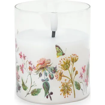 Svíčka 728354 - Tchibo - LED svíčka z pravého vosku ve sklenici s květinovým potiskem - barva: bílá