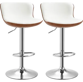 Barová židle HOMCOM Sada 2 barových židlí, výškově nastavitelná, kovový rám, otočný sedák, krémově bílá