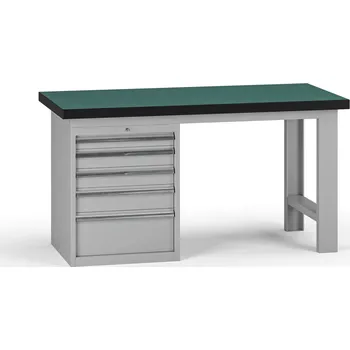 Dílenský stůl B2B Partner Pracovní stůl do dílny G8, 1500 x 750 x 800 mm, 1x kontejner, 5 zásuvek, šedá