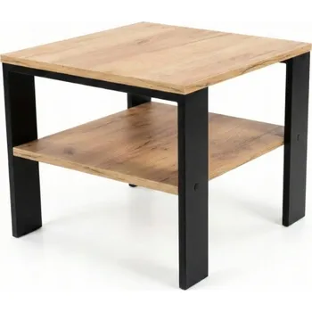 Konferenční stolek Konferenční stolek 52x52 cm do obývacího pokoje Loft Kovový Dub Černý Čtvercový s Poličkou
