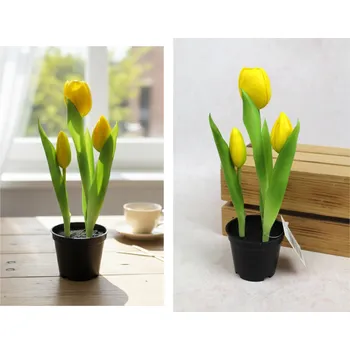 umělá květina Květina TULIPÁN gumový v květináči 24 cm (3 květy) ŽLUTÝ