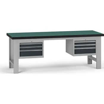 Dílenský stůl B2B Partner Pracovní stůl do dílny G8, 2100 x 750 x 800 mm, 2x kontejner, 6 zásuvek, grafit