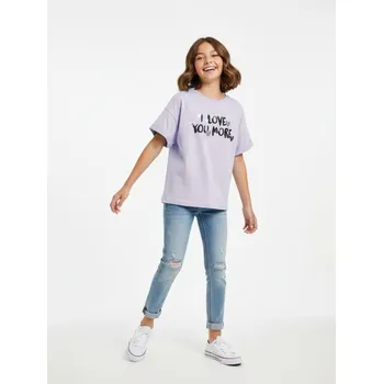 Sinsay - Bavlněné tričko s nápisem - levandulová - 293GW-04X - 293GW-04X-164