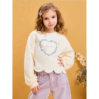 Dívčí mikina Sinsay - Mikina z francouzského teriotu s výšivkou a dekorativním zakončením - krémová - 554HN-01X - 554HN-01X-98