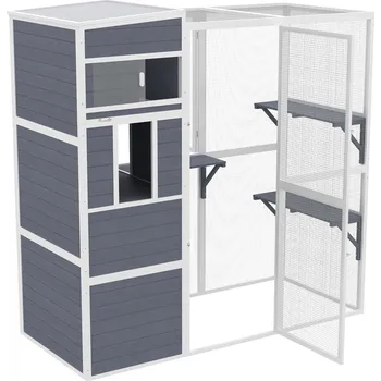 Pelíšek pro kočku PawHut Venkovní domek pro kočky 191 x 83 x 178 cm šedý