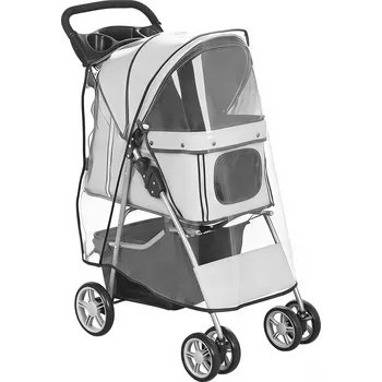 PawHut kočárek pro psy, skládací kočárek pro psy, kočárek pro kočky do 10 kg s pláštěnkou, reflexní proužky, úložný koš, 77x44x102cm, šedý