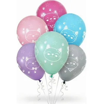 Latexové balonky s potiskem kočiček mix barev 30 cm/12", 6 ks