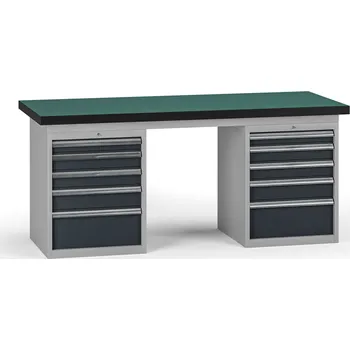 Dílenský stůl B2B Partner Pracovní stůl do dílny G8, 1800 x 750 x 800 mm, 2x kontejner, 10 zásuvek, grafit