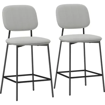 Jídelní židle HOMCOM Sada 2 barových židlí HOMCOM, bistro židle s podnožkou, sametové čalounění, ocelové nohy, do jídelny, 45 x 49 x 102 cm, světle šedá