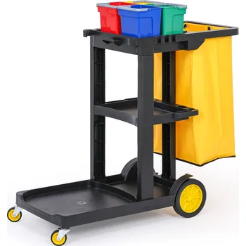 Drogerie B2B Partner Profesionální úklidový vozík se 4 kbelíky a pytlem, 1120 × 470 × 1100 mm
