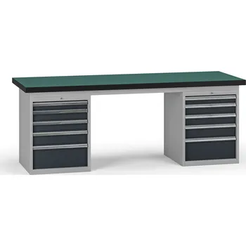 Dílenský stůl B2B Partner Pracovní stůl do dílny G8, 2100 x 750 x 800 mm, 2x kontejner, 10 zásuvek, grafit