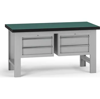 Dílenský stůl B2B Partner Pracovní stůl do dílny G8, 1500 x 750 x 800 mm, 2x kontejner, 4 zásuvky, šedá