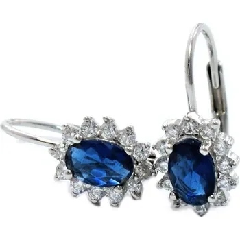Náušnice Stříbrné náušnice s modrým zirkonem s čirými zirkony 15mm Rhodium Stříbro 925/1000