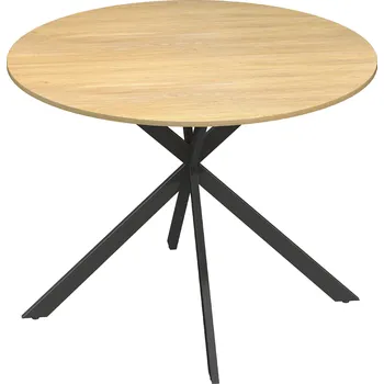 Jídelní stůl Kulatý jídelní stůl HOMCOM pro 4 osoby, kuchyňský stůl v industriálním stylu s ocelovými nohami, do jídelny, kuchyně, dub