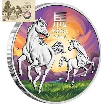 Lunární série III. - stříbrná mince Year of the Horse (Rok koně) 1 Oz 2026 Color karta (Melbourne ANDA Special)