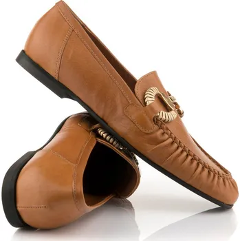 Dámské mokasíny MOKASÍNY KARL LAGERFELD ELEIA BROOCH LOAFER TAN LTHR