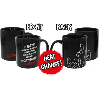 Hrnky z Tierisch - I Hate Mornings! Meow - Tasse mit Thermoeffekt - Žádný - černá